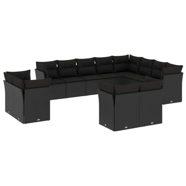 vidaXL 12-tlg Garten-Sofagarnitur mit Kissen Schwarz Poly Rattan Modell 37