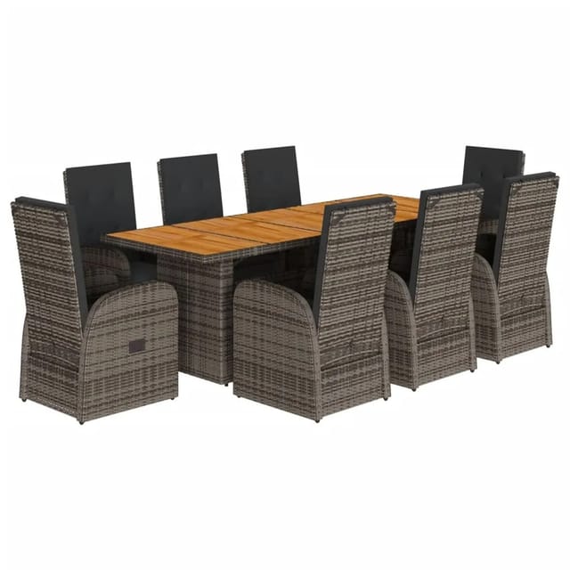 vidaXL 9-tlg Garten-Essgruppe mit Kissen Grau Poly Rattan Modell 68