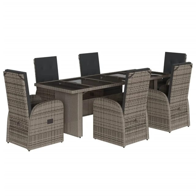 vidaXL 7-tlg Garten-Essgruppe mit Kissen Grau Poly Rattan Modell 83