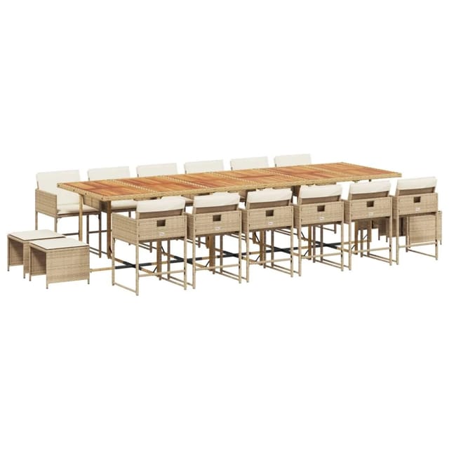 vidaXL 17-tlg Garten-Essgruppe mit Kissen Beige Poly Rattan Modell 5