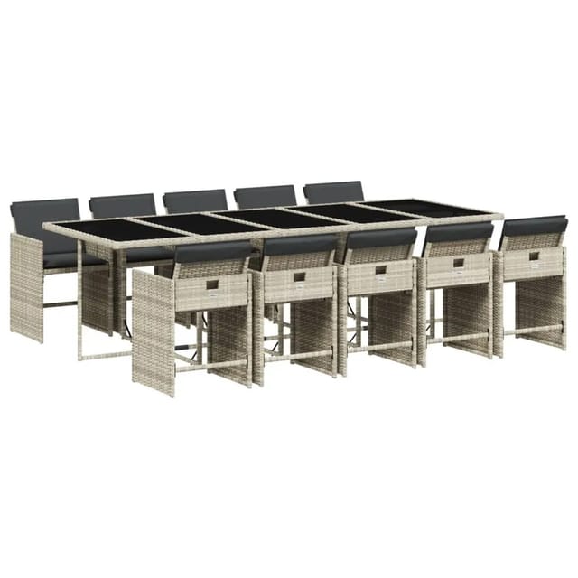 vidaXL 11-tlg Garten-Essgruppe mit Kissen Hellgrau Poly Rattan Modell 1