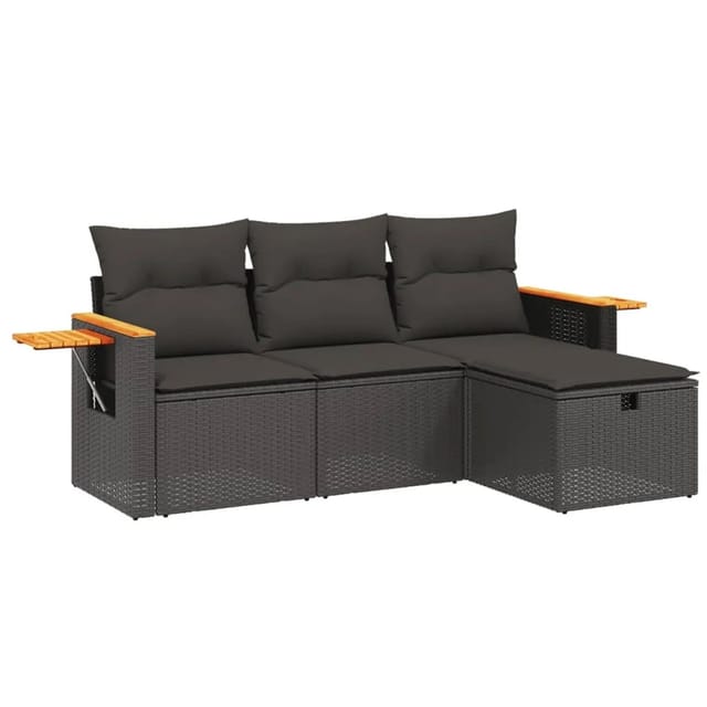 vidaXL 4-tlg Garten-Sofagarnitur mit Kissen Schwarz Poly Rattan Modell 59
