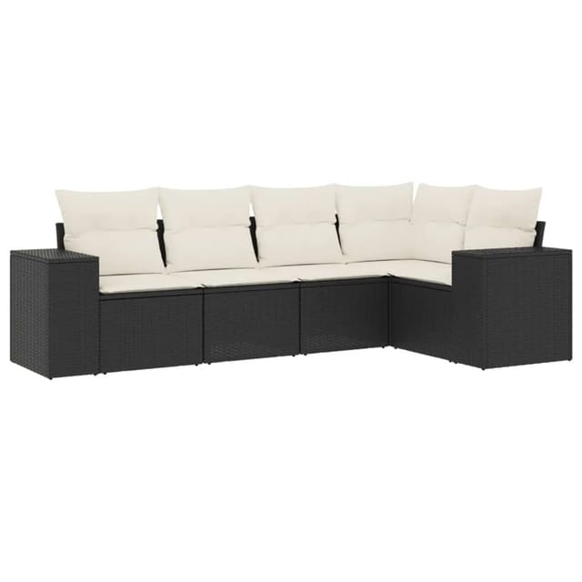 vidaXL 5-tlg Garten-Sofagarnitur mit Kissen Schwarz Poly Rattan Modell 134