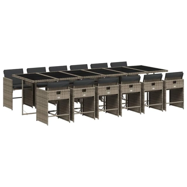 vidaXL 13-tlg Garten-Essgruppe mit Kissen Grau Poly Rattan Modell 27