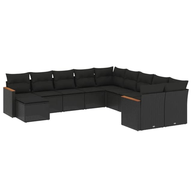 vidaXL 11-tlg Garten-Sofagarnitur mit Kissen Schwarz Poly Rattan Modell 65