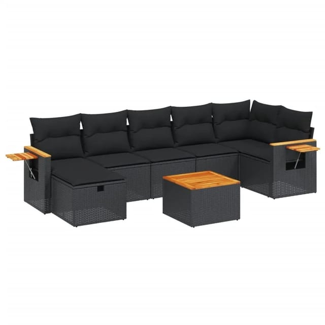 vidaXL 8-tlg Garten-Sofagarnitur mit Kissen Schwarz Poly Rattan Modell 137