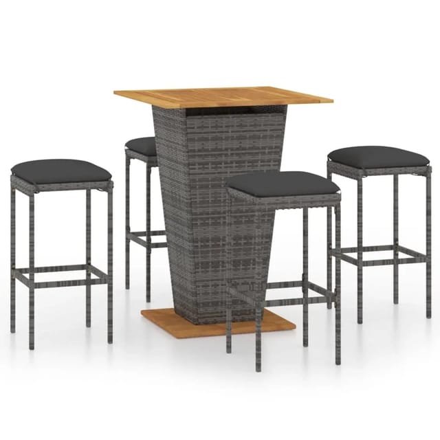 vidaXL 5-tlg Gartenbar-Set mit Kissen Poly Rattan Grau Modell 11