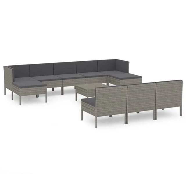 vidaXL 11-tlg Garten-Lounge-Set mit Auflagen Poly Rattan Grau Modell 11