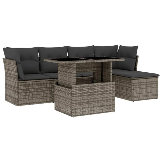 vidaXL 6-tlg Garten-Sofagarnitur mit Kissen Grau Poly Rattan Modell 159