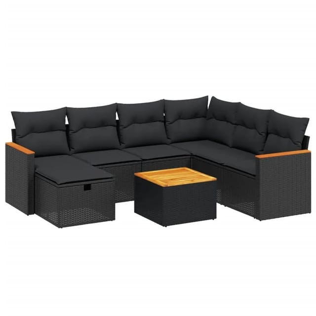 vidaXL 8-tlg Garten-Sofagarnitur mit Kissen Schwarz Poly Rattan Modell 117