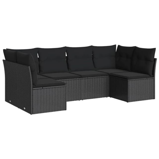 vidaXL 6-tlg Garten-Sofagarnitur mit Kissen Schwarz Poly Rattan Modell 11