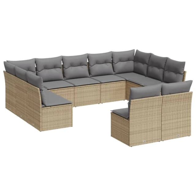 vidaXL 11-tlg Garten-Sofagarnitur mit Kissen Beige Poly Rattan Modell 49