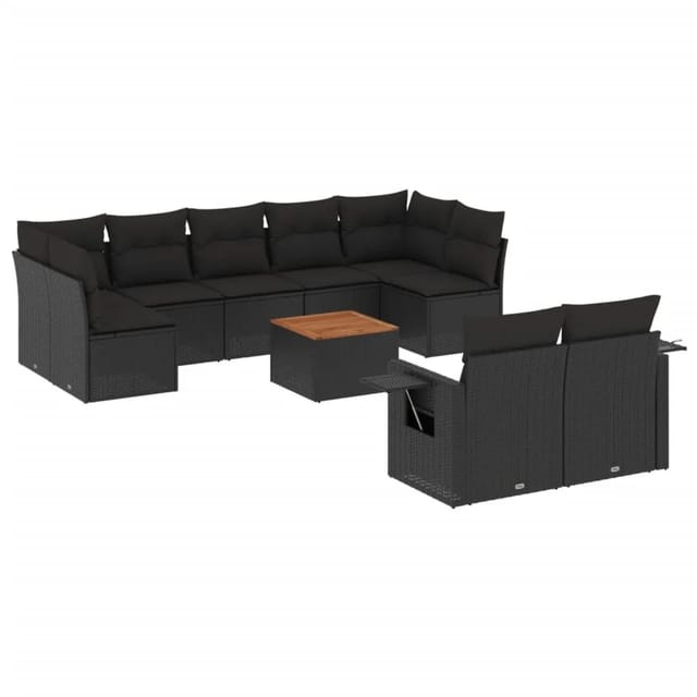 vidaXL 10-tlg Garten-Sofagarnitur mit Kissen Schwarz Poly Rattan Modell 121
