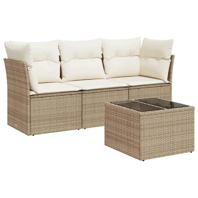 vidaXL 4-tlg Garten-Sofagarnitur mit Kissen Beige Poly Rattan Modell 8