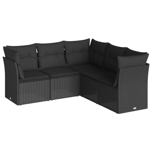 vidaXL 5-tlg Garten-Sofagarnitur mit Kissen Schwarz Poly Rattan Modell 11