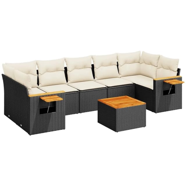 vidaXL 8-tlg Garten-Sofagarnitur mit Kissen Schwarz Poly Rattan Modell 225