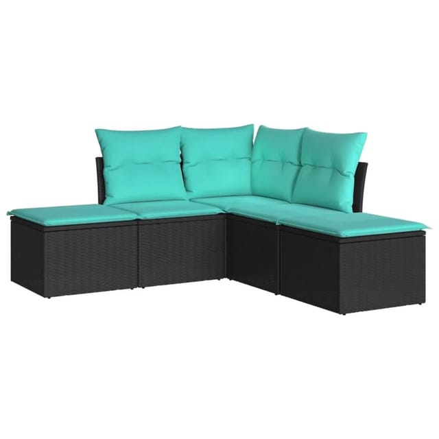 vidaXL 5-tlg Garten-Sofagarnitur mit Kissen Schwarz Poly Rattan Modell 39