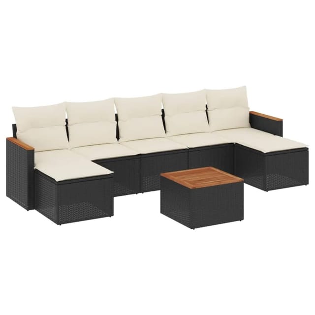 vidaXL 8-tlg Garten-Sofagarnitur mit Kissen Schwarz Poly Rattan Modell 219