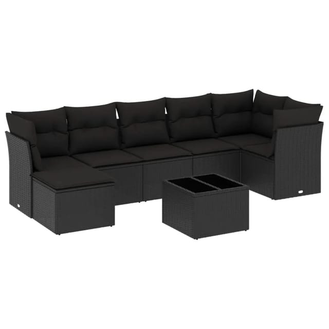 vidaXL 8-tlg Garten-Sofagarnitur mit Kissen Schwarz Poly Rattan Modell 88