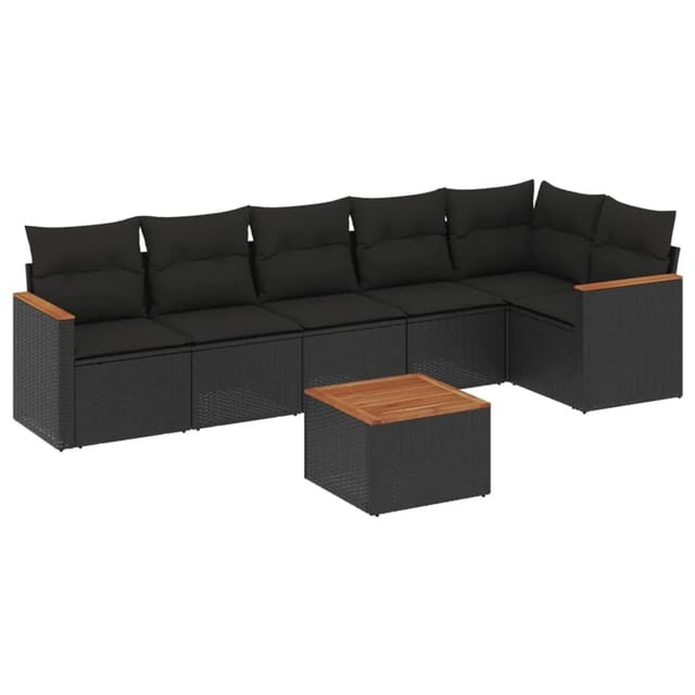 vidaXL 7-tlg Garten-Sofagarnitur mit Kissen Schwarz Poly Rattan Modell 225