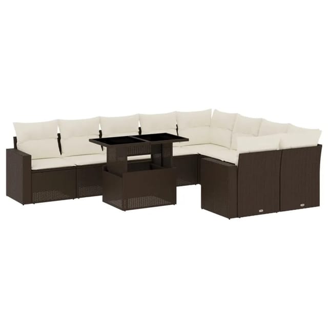 vidaXL 10-tlg Garten-Sofagarnitur mit Kissen Braun Poly Rattan Modell 17