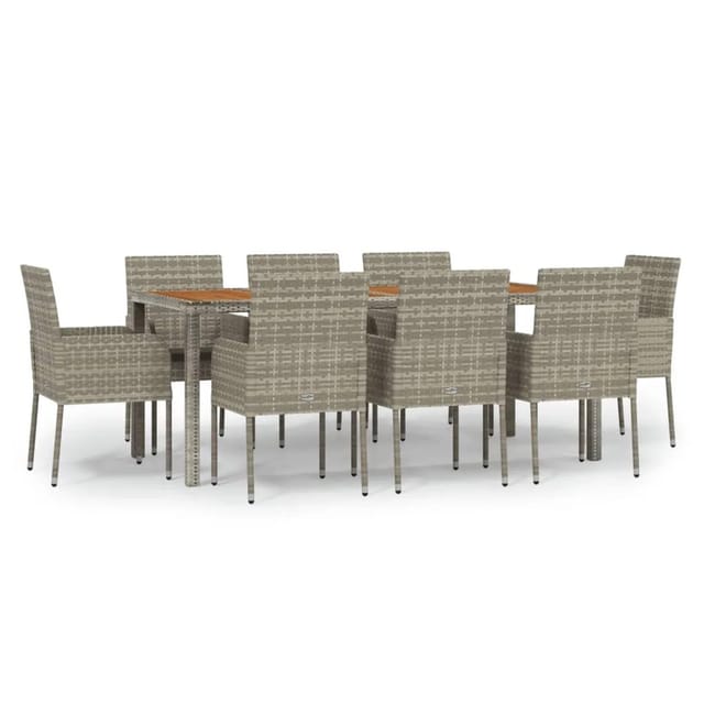 vidaXL 9-tlg Garten-Essgruppe mit Kissen Grau Poly Rattan Modell 10