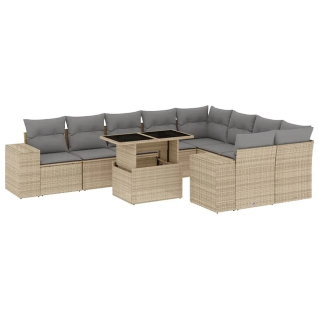vidaXL 10-tlg Garten-Sofagarnitur mit Kissen Beige Poly Rattan Modell 198