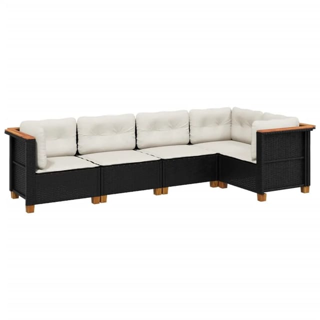 vidaXL 5-tlg Garten-Sofagarnitur mit Kissen Schwarz Poly Rattan Modell 153