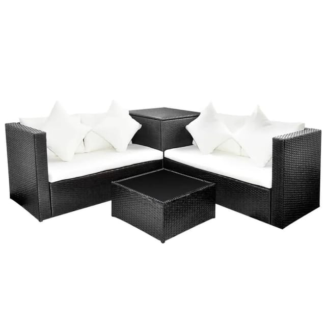 vidaXL 4-tlg Garten-Lounge-Set mit Auflagen Poly Rattan Schwarz Modell 12
