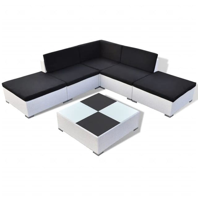 vidaXL 6-tlg Garten-Lounge-Set mit Auflagen Poly Rattan Weiß Modell 1