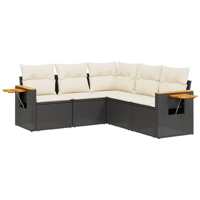 vidaXL 5-tlg Garten-Sofagarnitur mit Kissen Schwarz Poly Rattan Modell 101