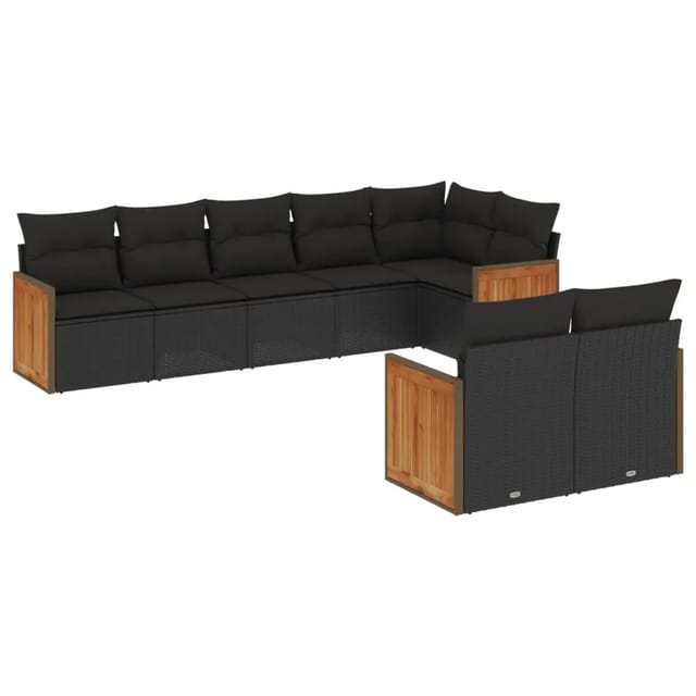 vidaXL 8-tlg Garten-Sofagarnitur mit Kissen Schwarz Poly Rattan Modell 179
