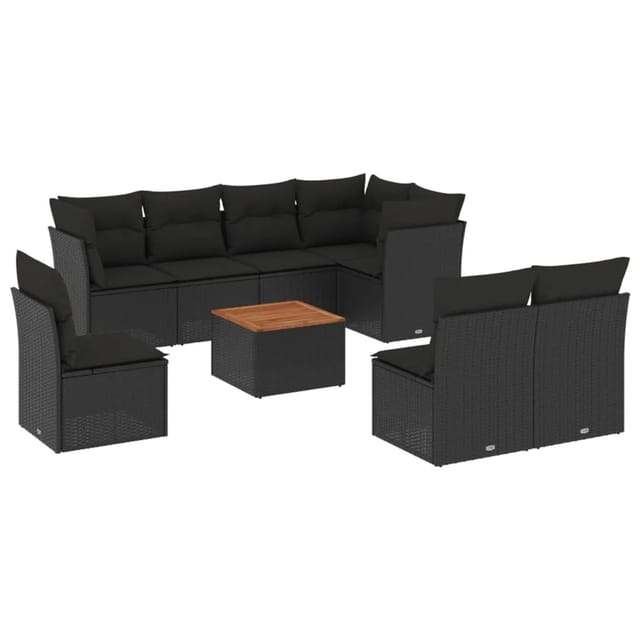 vidaXL 9-tlg Garten-Sofagarnitur mit Kissen Schwarz Poly Rattan Modell 70