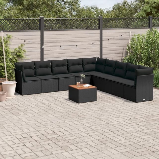 vidaXL 10-tlg Garten-Sofagarnitur mit Kissen Schwarz Poly Rattan Modell 44