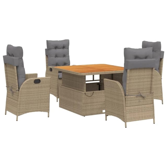vidaXL 5-tlg Garten-Essgruppe mit Kissen Beige Poly Rattan Modell 35