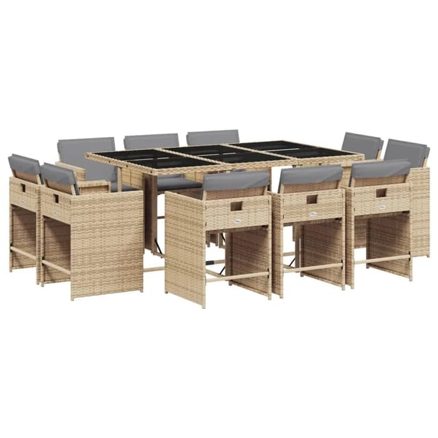 vidaXL 11-tlg Garten-Essgruppe mit Kissen Beigemischung Poly Rattan Modell 7
