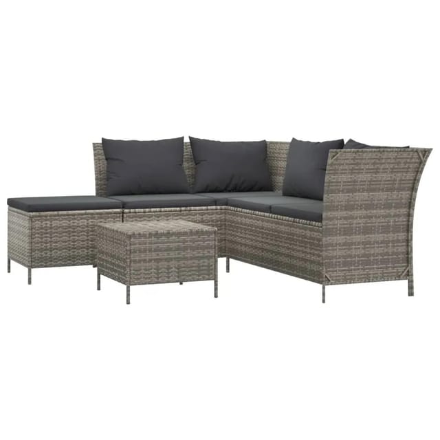 vidaXL 4-tlg Garten-Lounge-Set mit Kissen Grau Poly Rattan Modell 11