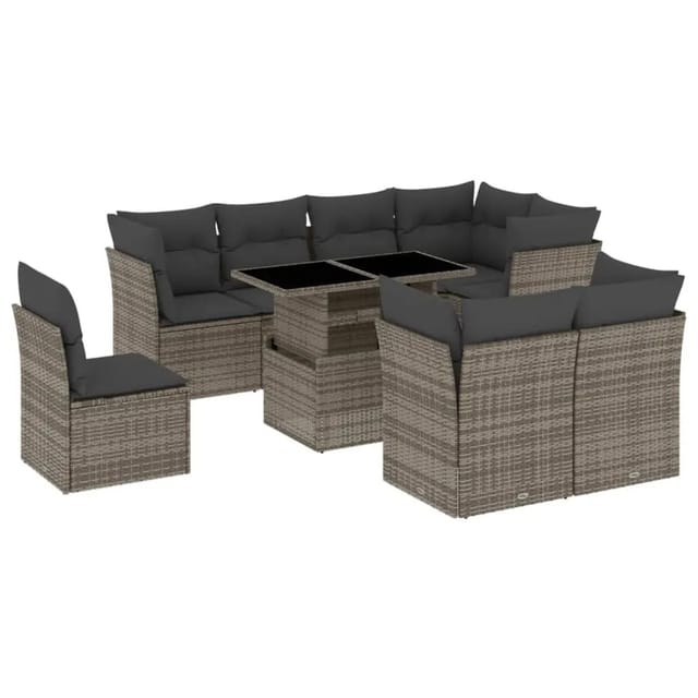 vidaXL 9-tlg Garten-Sofagarnitur mit Kissen Grau Poly Rattan Modell 114
