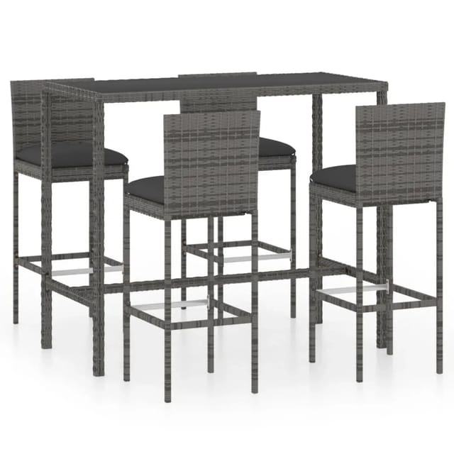 vidaXL 5-tlg Gartenbar-Set mit Kissen Poly Rattan Grau Modell 9