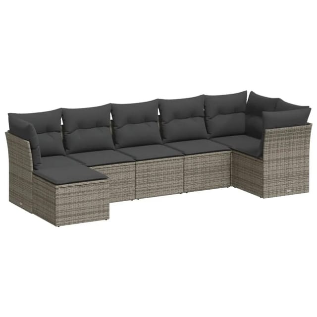 vidaXL 7-tlg Garten-Sofagarnitur mit Kissen Grau Poly Rattan Modell 31