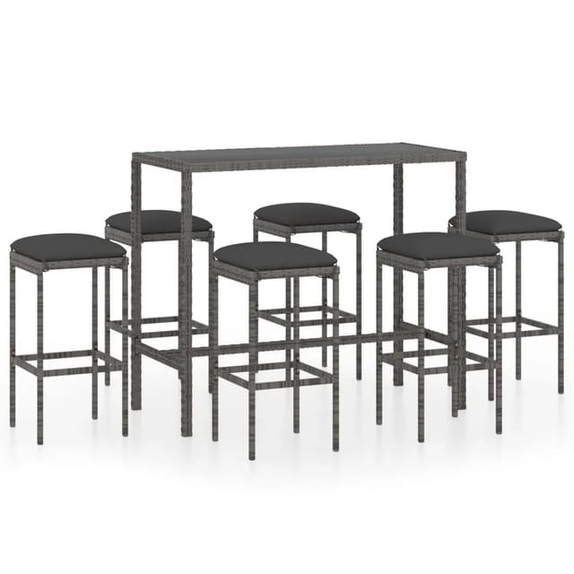vidaXL 7-tlg Gartenbar-Set mit Kissen Poly Rattan Grau Modell 4