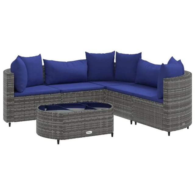 vidaXL 6-tlg Garten-Sofagarnitur mit Kissen Grau Poly Rattan Modell 193