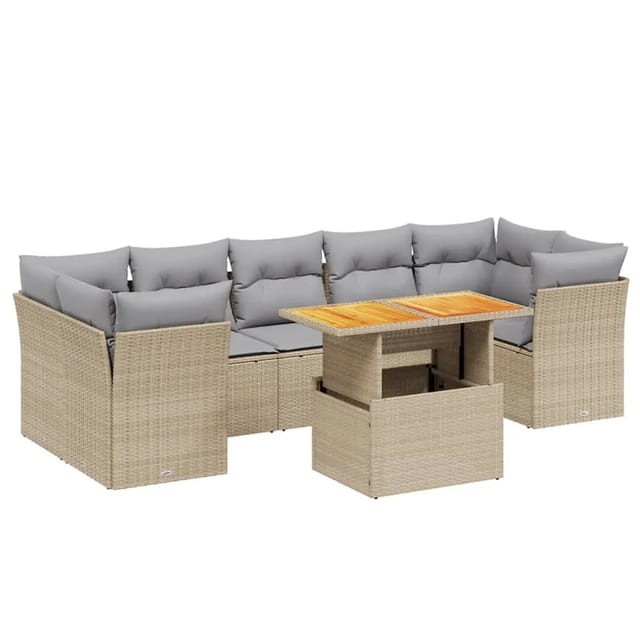 vidaXL 8-tlg Garten-Sofagarnitur mit Kissen Beige Poly Rattan Modell 349