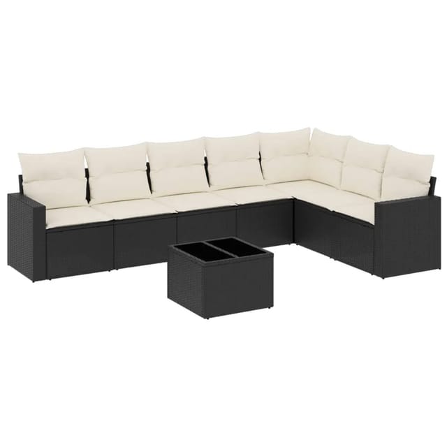 vidaXL 8-tlg Garten-Sofagarnitur mit Kissen Schwarz Poly Rattan Modell 1
