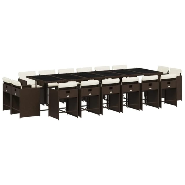 vidaXL 17-tlg Garten-Essgruppe mit Kissen Braun Poly Rattan Modell 1