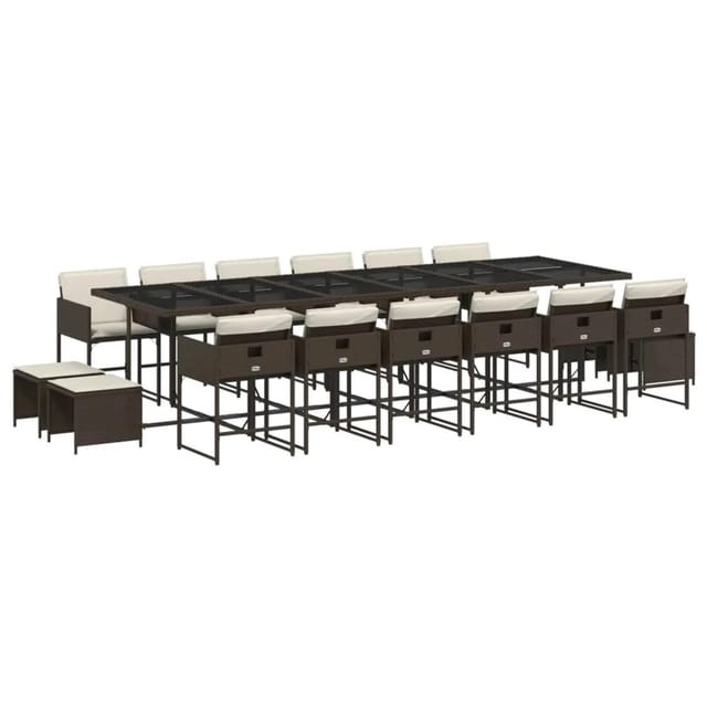 vidaXL 17-tlg Garten-Essgruppe mit Kissen Braun Poly Rattan Modell 2