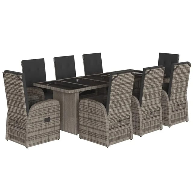vidaXL 9-tlg Garten-Essgruppe mit Kissen Grau Poly Rattan Modell 65