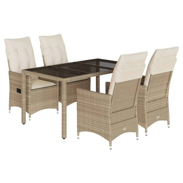 vidaXL 5-tlg Garten-Essgruppe mit Kissen Beige Poly Rattan Modell 43