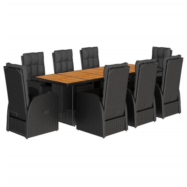vidaXL 9-tlg Garten-Essgruppe mit Kissen Schwarz Poly Rattan Modell 117