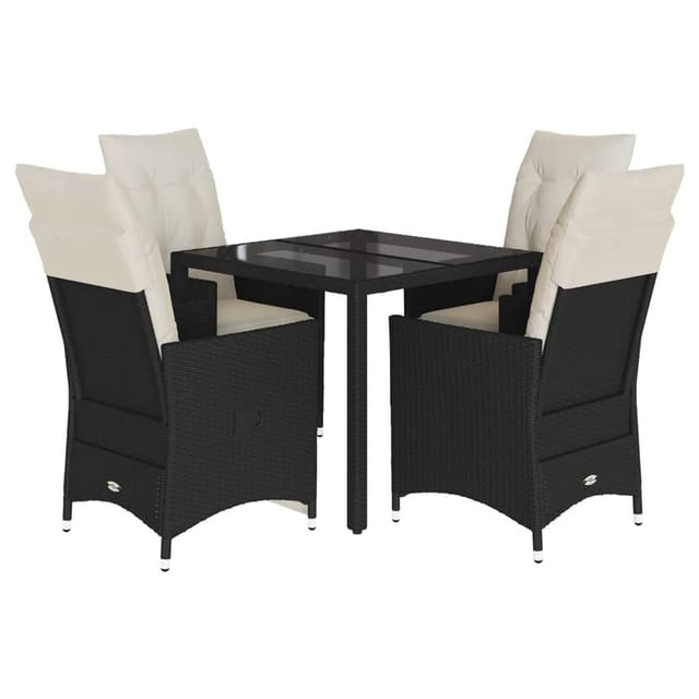 vidaXL 5-tlg Garten-Essgruppe mit Kissen Schwarz Poly Rattan Modell 209